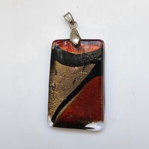 Artistic Glass Pendant with Red and Gold Accents 18kgp Bail